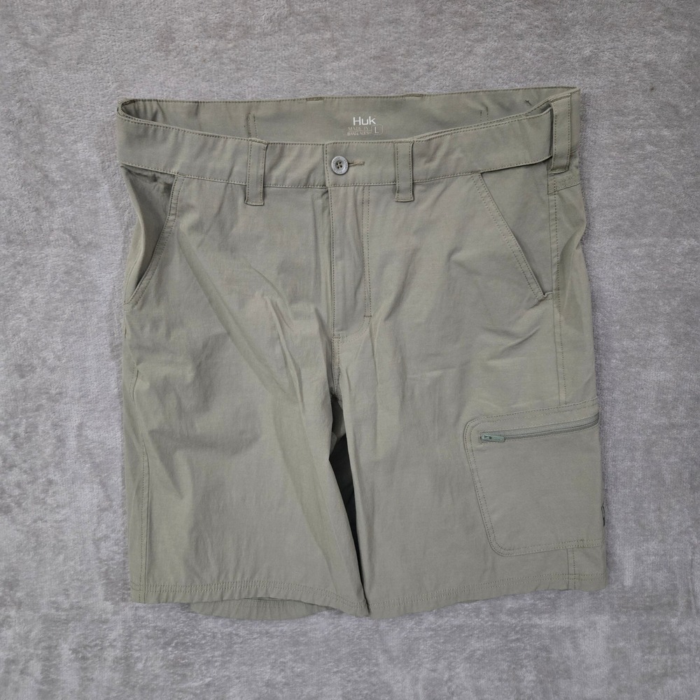Huk Shorts Large Khaki Fishing Performance Cargo Utility Outdoor Hike Casual